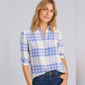 Banana Republic Blue, Pink & White Plaid Button-Down Shirt, Size S